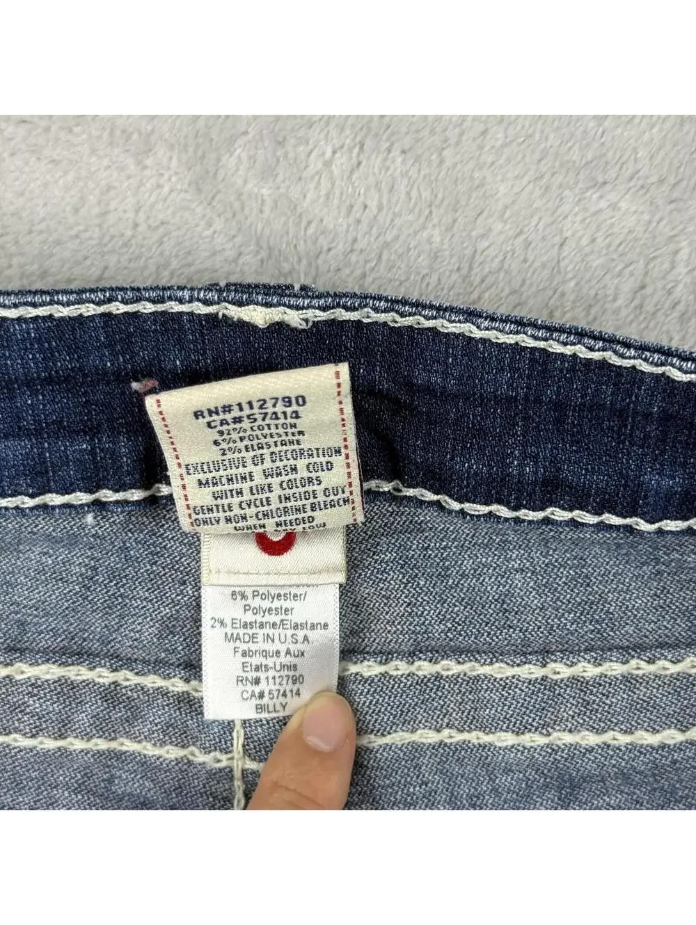 True Religion Blue Denim Jeans Women 28x31 USA Made Striaght Leg Y2K Rainstone - Picture 9 of 12